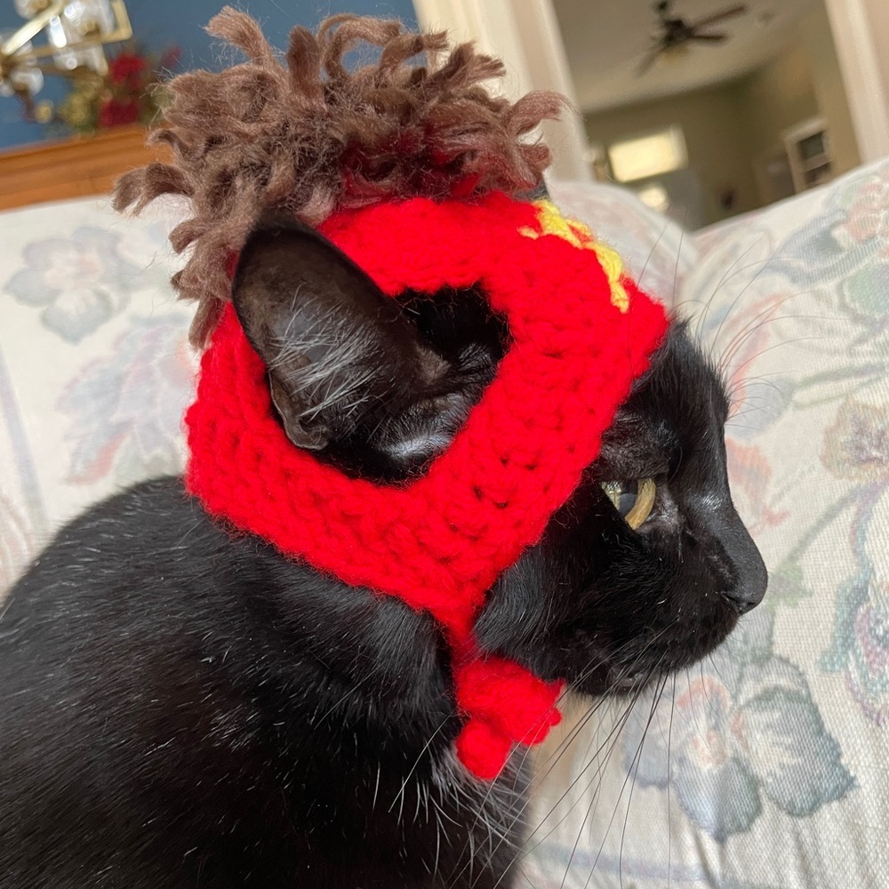Newly Hand Crocheted KC Chiefs Mahomes Inspired Cat Beanie - Picture 2 of 3